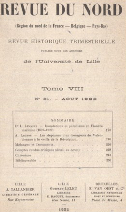 Couverture Revue du Nord n°31. Varia