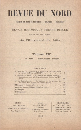 Couverture Revue du Nord n°33. Varia