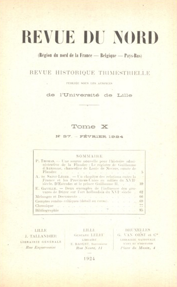 Couverture Revue du Nord n°37. Varia