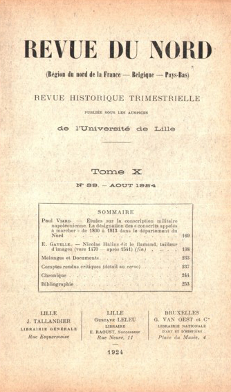 Couverture Revue du Nord n°39. Varia