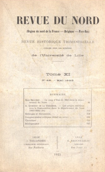 Couverture Revue du Nord n°42. Varia