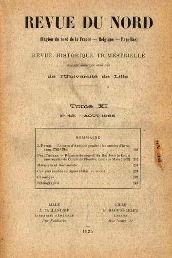 Couverture Revue du Nord n°43. Varia