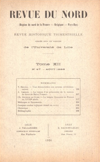 Couverture Revue du Nord n°47. Varia