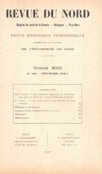 Couverture Revue du Nord n°49. Varia