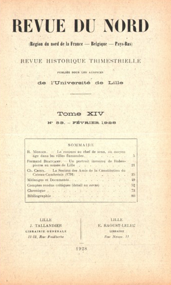 Couverture Revue du Nord n°53. Varia