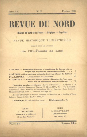 Couverture Revue du Nord n°57. Varia