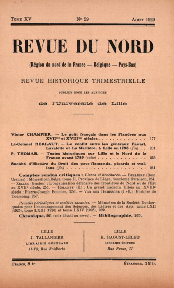 Couverture Revue du Nord n°59. Varia