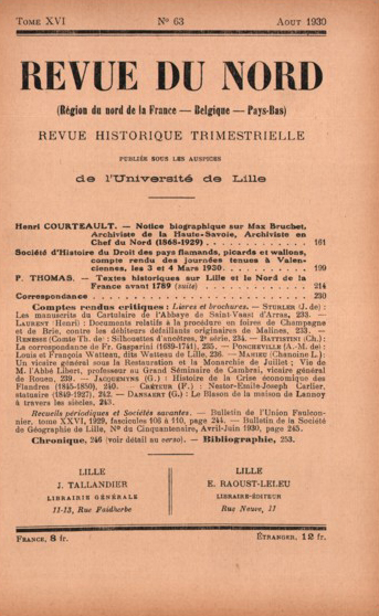 Couverture Revue du Nord n°63. Varia