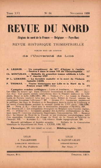 Couverture Revue du Nord n°64. Varia