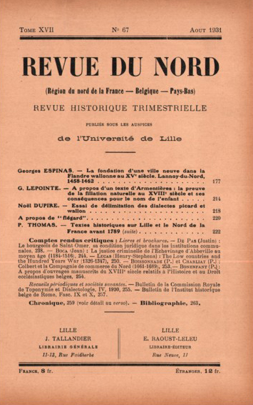 Couverture Revue du Nord n°67. Varia