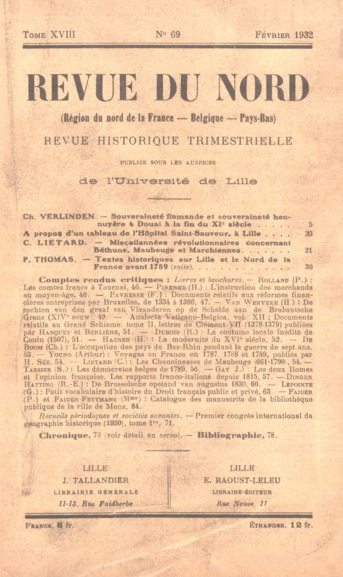 Couverture Revue du Nord n°69. Varia