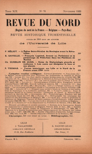 Couverture Revue du Nord n°76. Varia