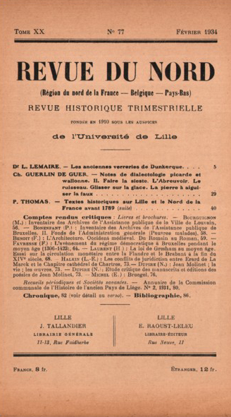 Couverture Revue du Nord n°77. Varia