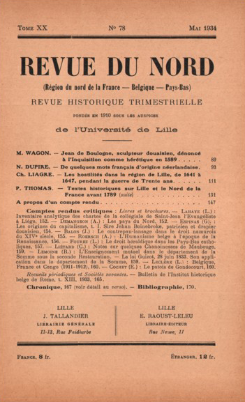 Couverture Revue du Nord n°78. Varia