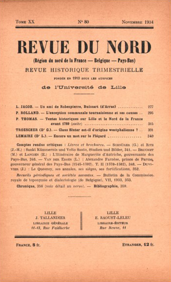 Couverture Revue du Nord n°80. Varia