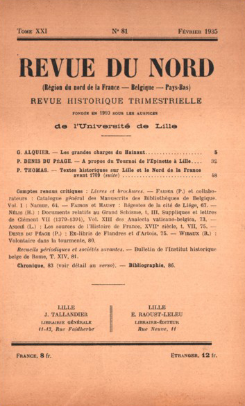Couverture Revue du Nord n°81. Varia