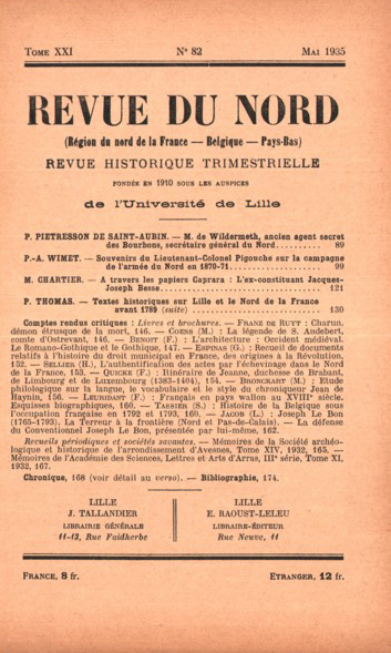 Couverture Revue du Nord n°82. Varia