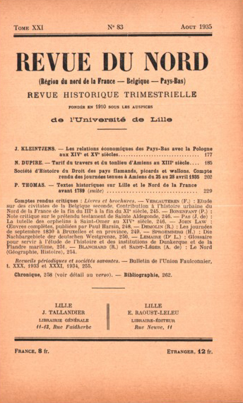 Couverture Revue du Nord n°83. Varia