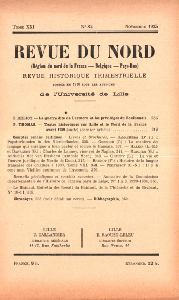 Couverture Revue du Nord n°84. Varia
