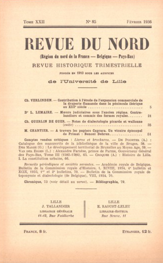 Couverture Revue du Nord n°85. Varia