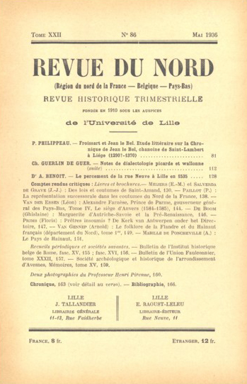 Couverture Revue du Nord n°86. Varia