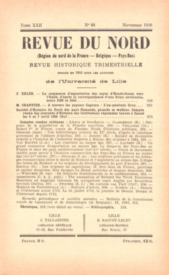 Couverture Revue du Nord n°88. Varia