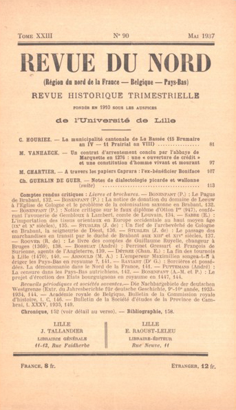 Couverture Revue du Nord n°90. Varia