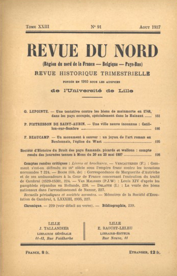 Couverture Revue du Nord n°91. Varia