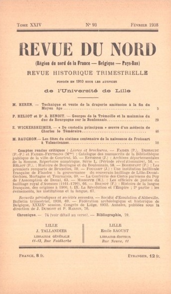 Couverture Revue du Nord n°93. Varia