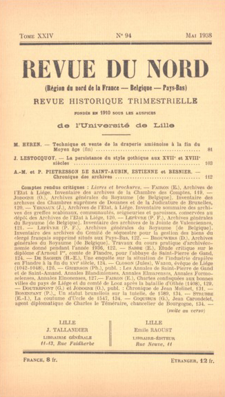 Couverture Revue du Nord n°94. Varia