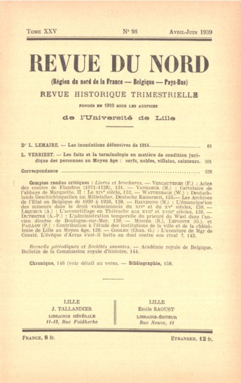 Couverture Revue du Nord n°98. Varia
