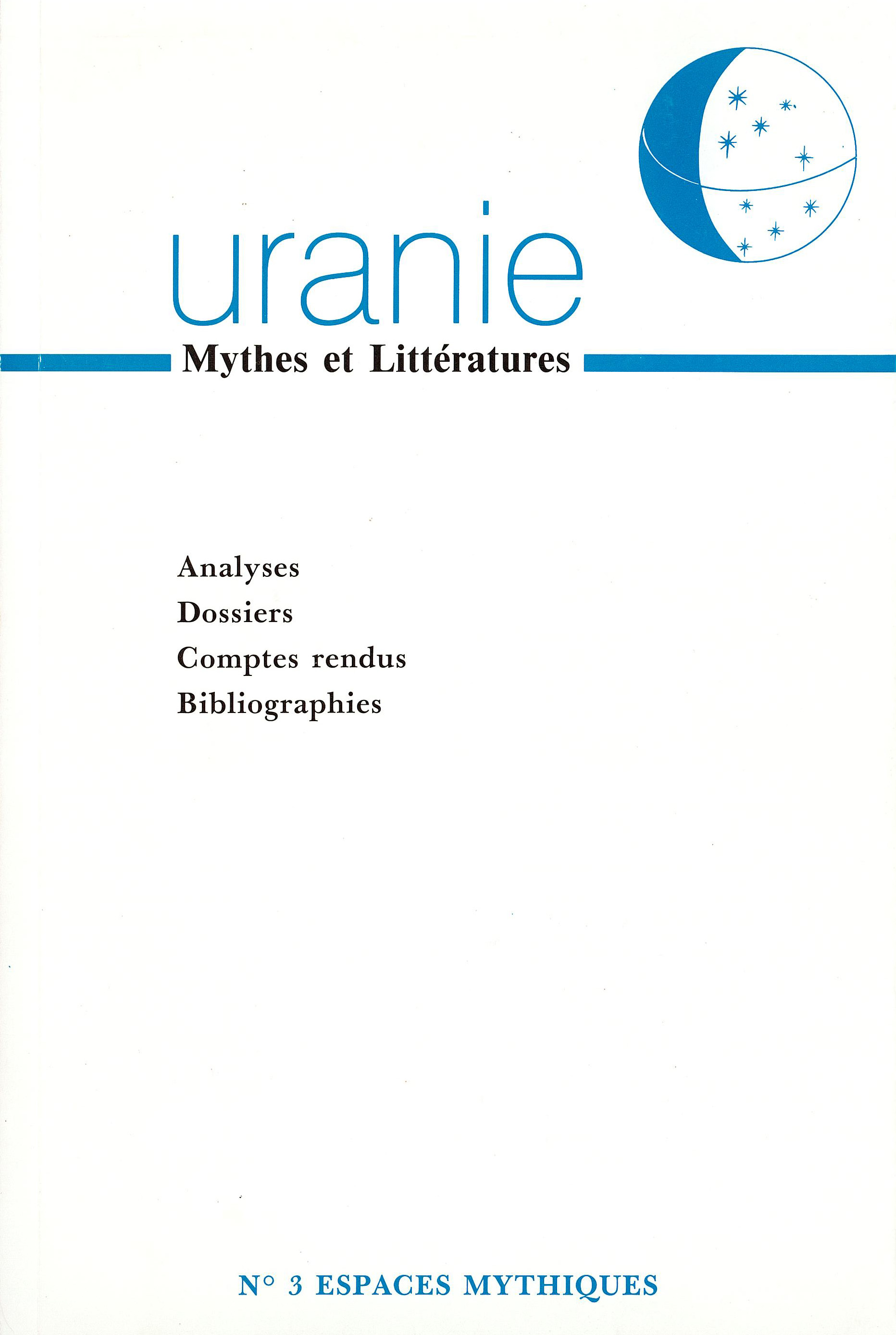 Couverture Uranie n°3. Espaces mythiques